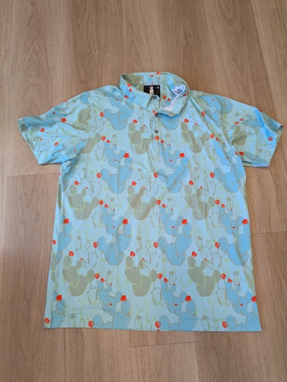 Raised By Coyotes Blue And Green Cactus Polo Size XL